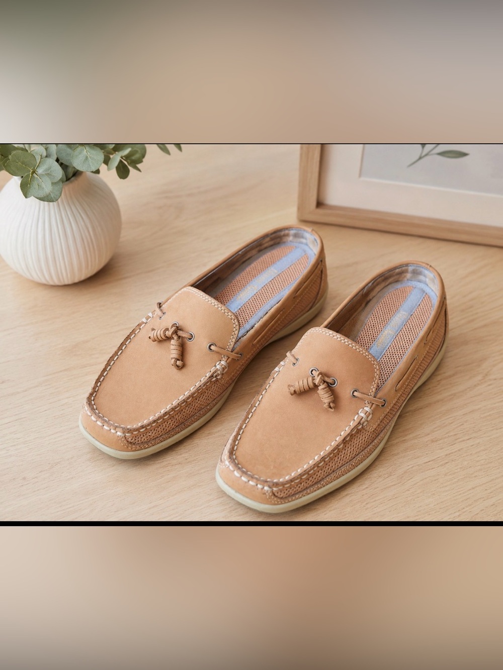 Bass Boater size 8.5 tan slip-on / mule shoes